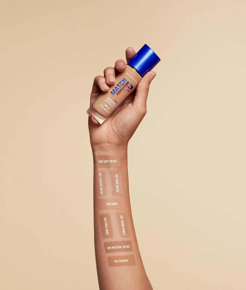 Rimmel London Match Perfection Foundation - 200 Soft Beige - Beige 8 Rimmel London Match Perfection Foundation - 200 Soft Beige - Beige - Afbeelding 6
