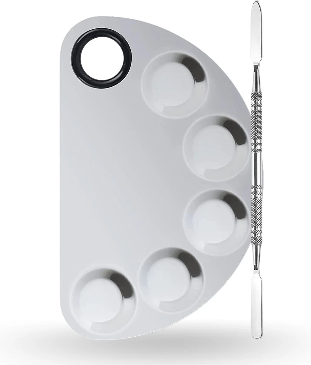 YUBBI™ Professioneel Mixing Palette - Inclusief Spatula - Voor Make Up - Nail Art - Nagellak - Gellak - RVS - Zilver 3 YUBBI™ Professioneel Mixing Palette - Inclusief Spatula - Voor Make Up - Nail Art - Nagellak - Gellak - RVS - Zilver