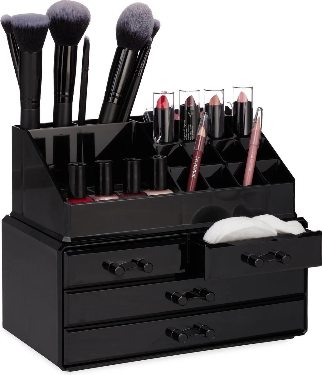 A&K 2in1 Make-up Organizer - 4 Lades Cosmetica Opbergdoos - Kaptafel - Zwart 3 A&K 2in1 Make-up Organizer - 4 Lades Cosmetica Opbergdoos - Kaptafel - Zwart