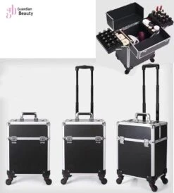 Kapper Koffer| Nagel | Visagist | Make-up | Cosmetica | Schminken | Trolley Stevig En Gemaakt Van Aluminium | 3 Delig | 8 Wielen | Bedekt Met Mooie Zilver Strips