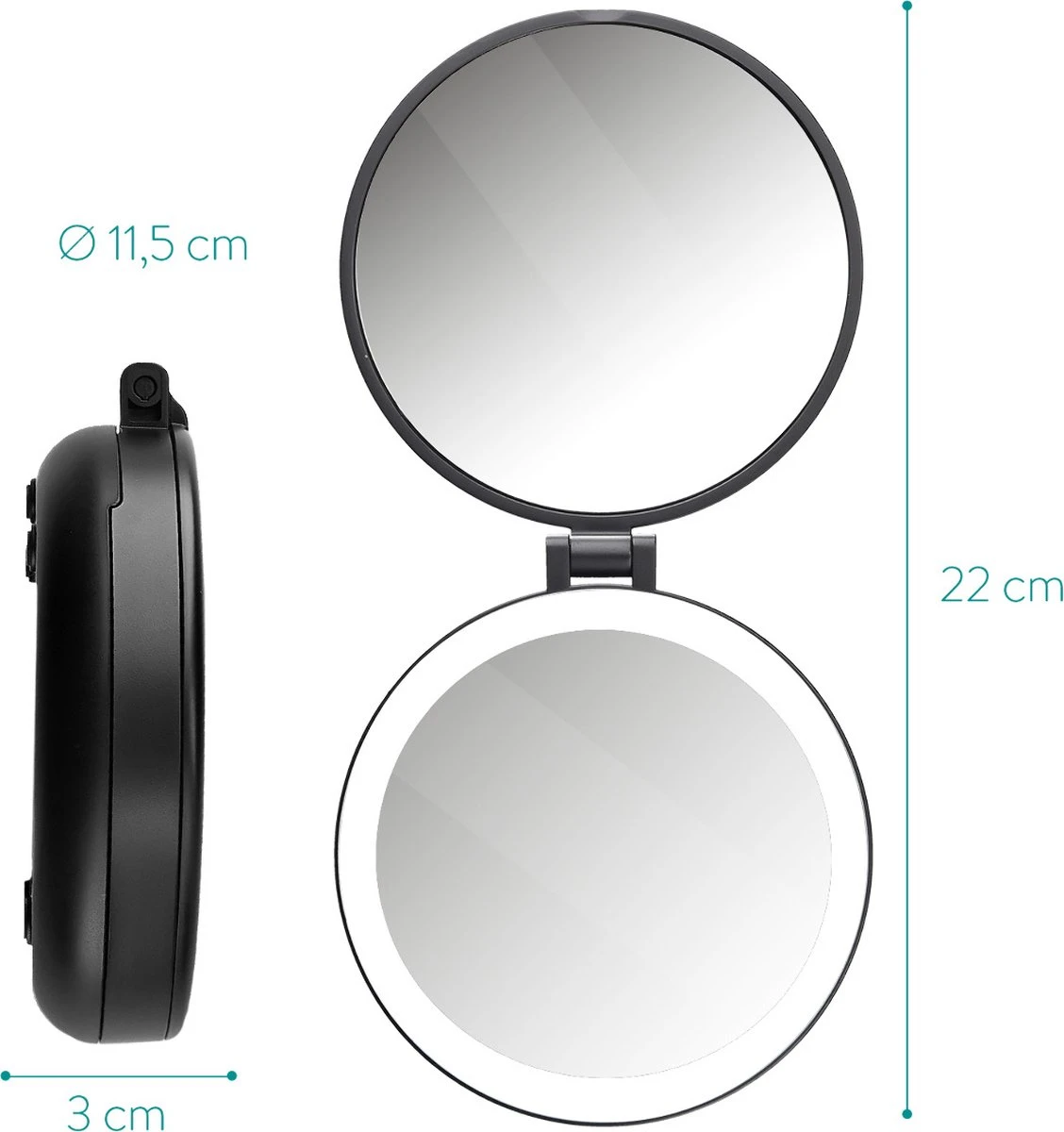 Navaris 1x/5x Vergrotende Make-up Spiegel - Compacte Opvouwbare Kap- En Reisspiegel - Led-verlichte Dubbelzijdige Make-upspiegel - Zwart 8 Navaris 1x/5x Vergrotende Make-up Spiegel - Compacte Opvouwbare Kap- En Reisspiegel - Led-verlichte Dubbelzijdige Make-upspiegel - Zwart - Afbeelding 6