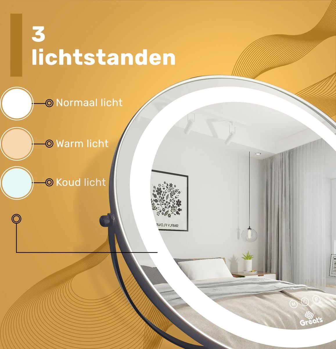 Great's® Make Up Spiegel Met LED Verlichting - ⌀ 40cm - Visagie Spiegel Rond - Extra Close Up Spiegeltje 10x - Zwart 6 Great's® Make Up Spiegel Met LED Verlichting - ⌀ 40cm - Visagie Spiegel Rond - Extra Close Up Spiegeltje 10x - Zwart - Afbeelding 4