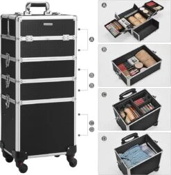 XXL PRO Visagie Beauty Case Koffer Trolley - Nagelkoffer Op Wielen Voor Makeup Of Cosmetica - Grote Uitklapbare Opbergsysteem Nagel Styliste Kapster - Zwart -Cosmeticawinkel 1169x1200 4