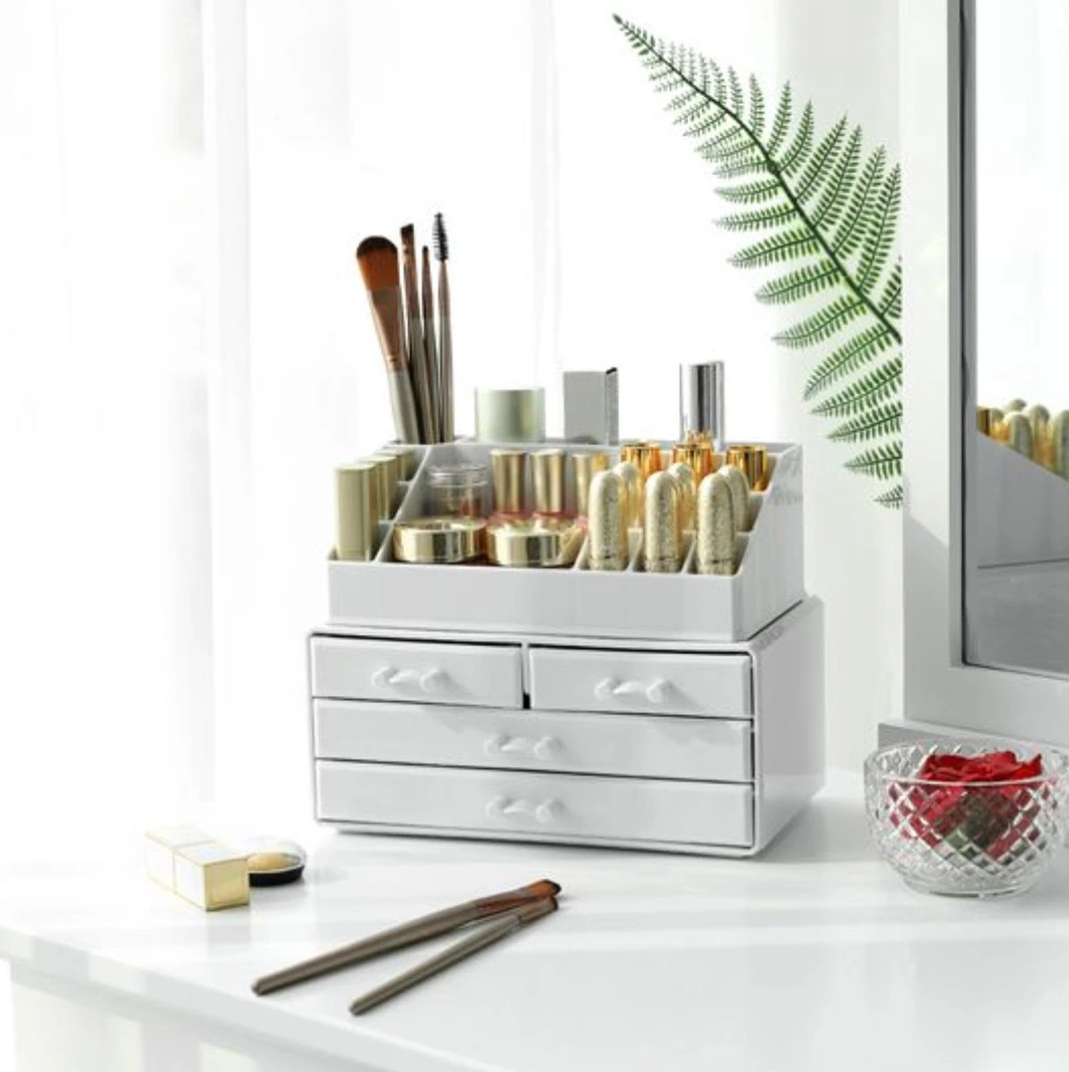 Nancy's Cutler Make-Up Organizer - Make-Up Opslag - 4 Lades - Open Vakken - Wit - Acryl - 24 X 13.5 X 18.5 Cm 4 Nancy's Cutler Make-Up Organizer - Make-Up Opslag - 4 Lades - Open Vakken - Wit - Acryl - 24 X 13.5 X 18.5 Cm - Afbeelding 2