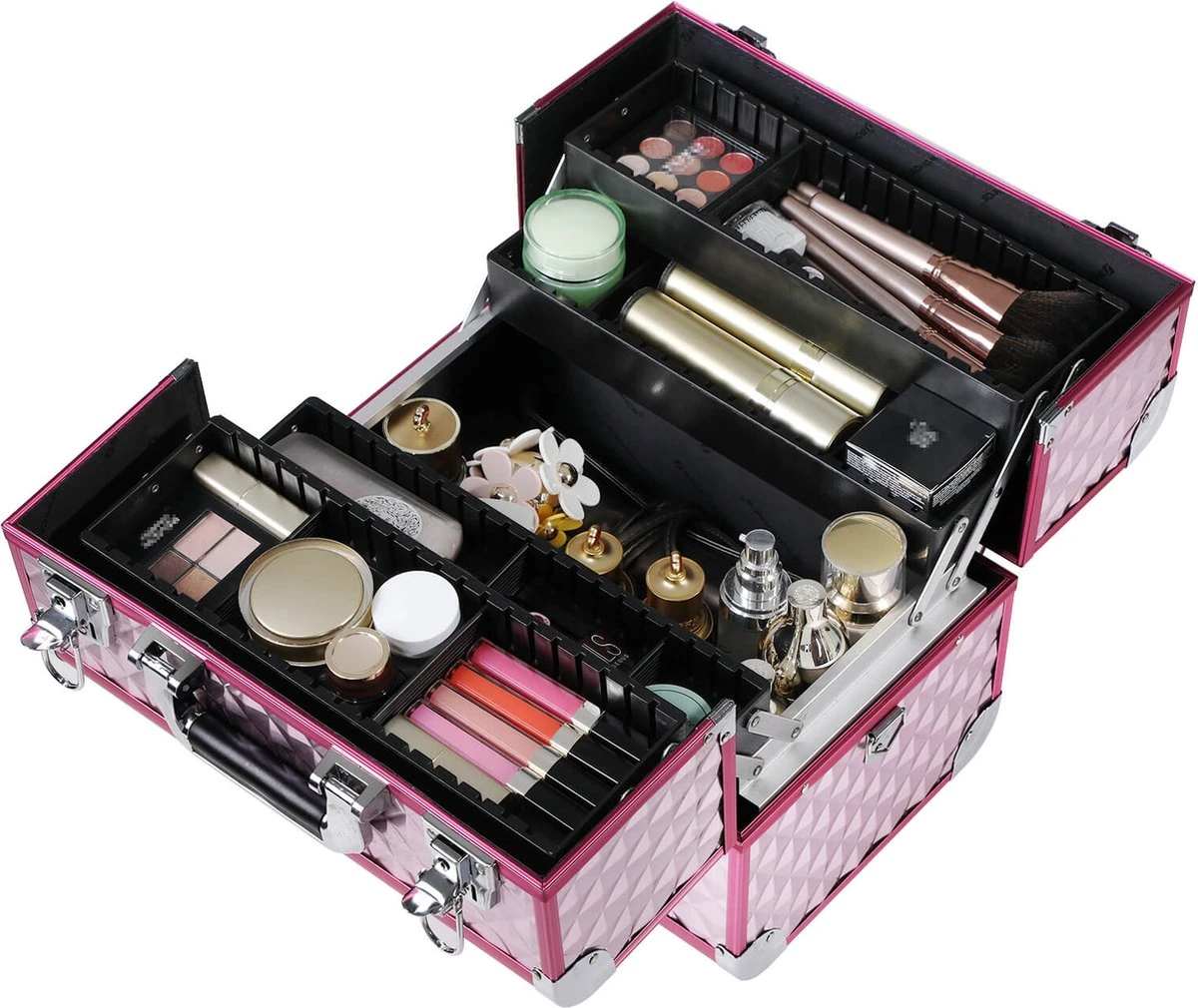 Homeza® Cosmetica Koffer - Make-up Doos - Visagie Koffer - Roze-Zilver 8 Homeza® Cosmetica Koffer - Make-up Doos - Visagie Koffer - Roze-Zilver - Afbeelding 6