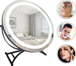 Great's® Make Up Spiegel Met LED Verlichting - ⌀ 40cm - Visagie Spiegel Rond - Extra Close Up Spiegeltje 10x - Zwart