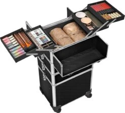 XXL PRO Visagie Beauty Case Koffer Trolley - Nagelkoffer Op Wielen Voor Makeup Of Cosmetica - Grote Uitklapbare Opbergsysteem Nagel Styliste Kapster - Zwart -Cosmeticawinkel 1200x1090 1