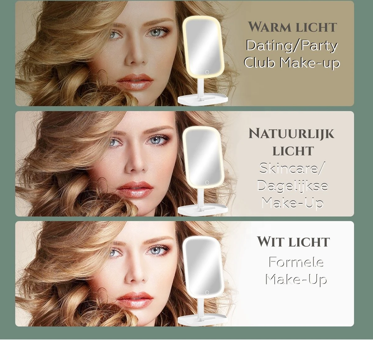 HighHome - Make Up Spiegel Met Led Verlichting - Inclusief 10x Spiegel - 3 Warmtes - 360 °C Draaibaar 4 HighHome - Make Up Spiegel Met Led Verlichting - Inclusief 10x Spiegel - 3 Warmtes - 360 °C Draaibaar - Afbeelding 2