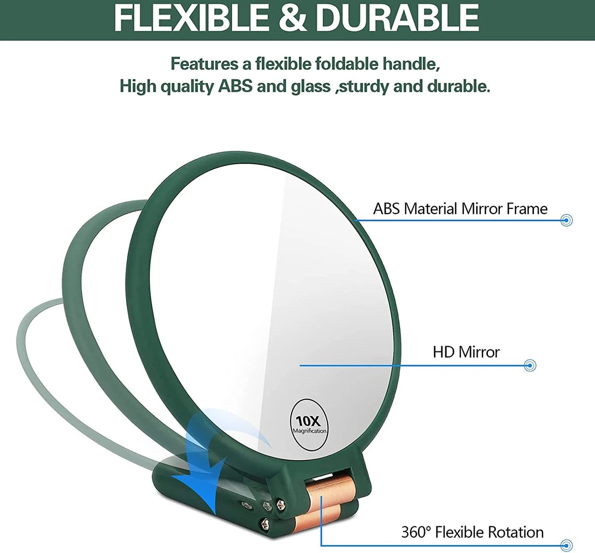 FOGARI Handspiegel Met 1 X 10 X Vergroting, Dubbelzijdige Make-upspiegel, Draagbare Kleine Spiegel, Inklapbare Verstelbare Spiegel Met Handvat, Ronde Reisspiegel, Make-upspiegel, Tafelspiegel, 360 Graden Draaibaar 6 FOGARI Handspiegel Met 1 X 10 X Vergroting, Dubbelzijdige Make-upspiegel, Draagbare Kleine Spiegel, Inklapbare Verstelbare Spiegel Met Handvat, Ronde Reisspiegel, Make-upspiegel, Tafelspiegel, 360 Graden Draaibaar - Afbeelding 4