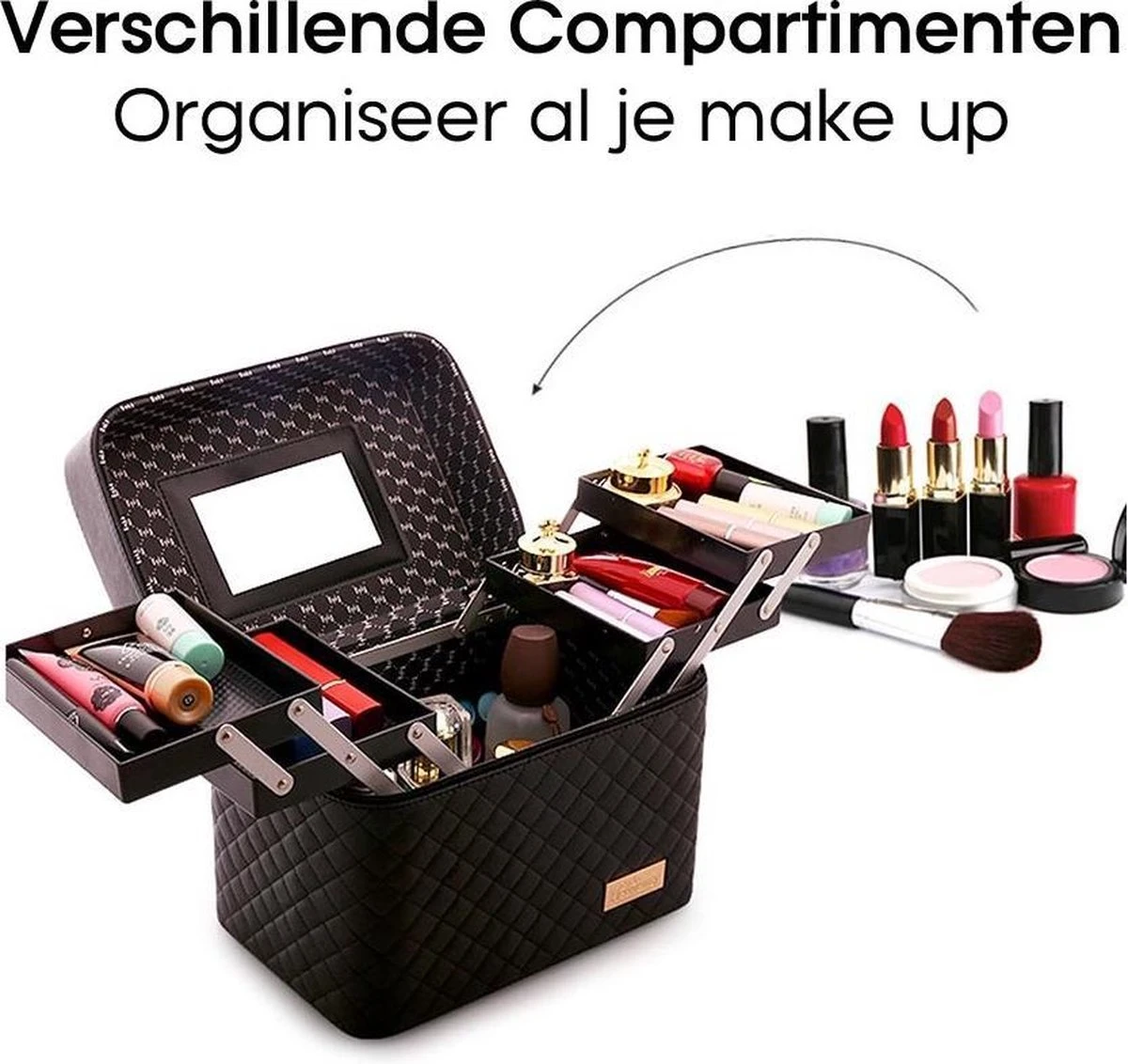 Confibel Make Up Koffer - Uitklapbaar - 5 Opbergbakken - Met Spiegel - Zwart 13 Confibel Make Up Koffer - Uitklapbaar - 5 Opbergbakken - Met Spiegel - Zwart - Afbeelding 11