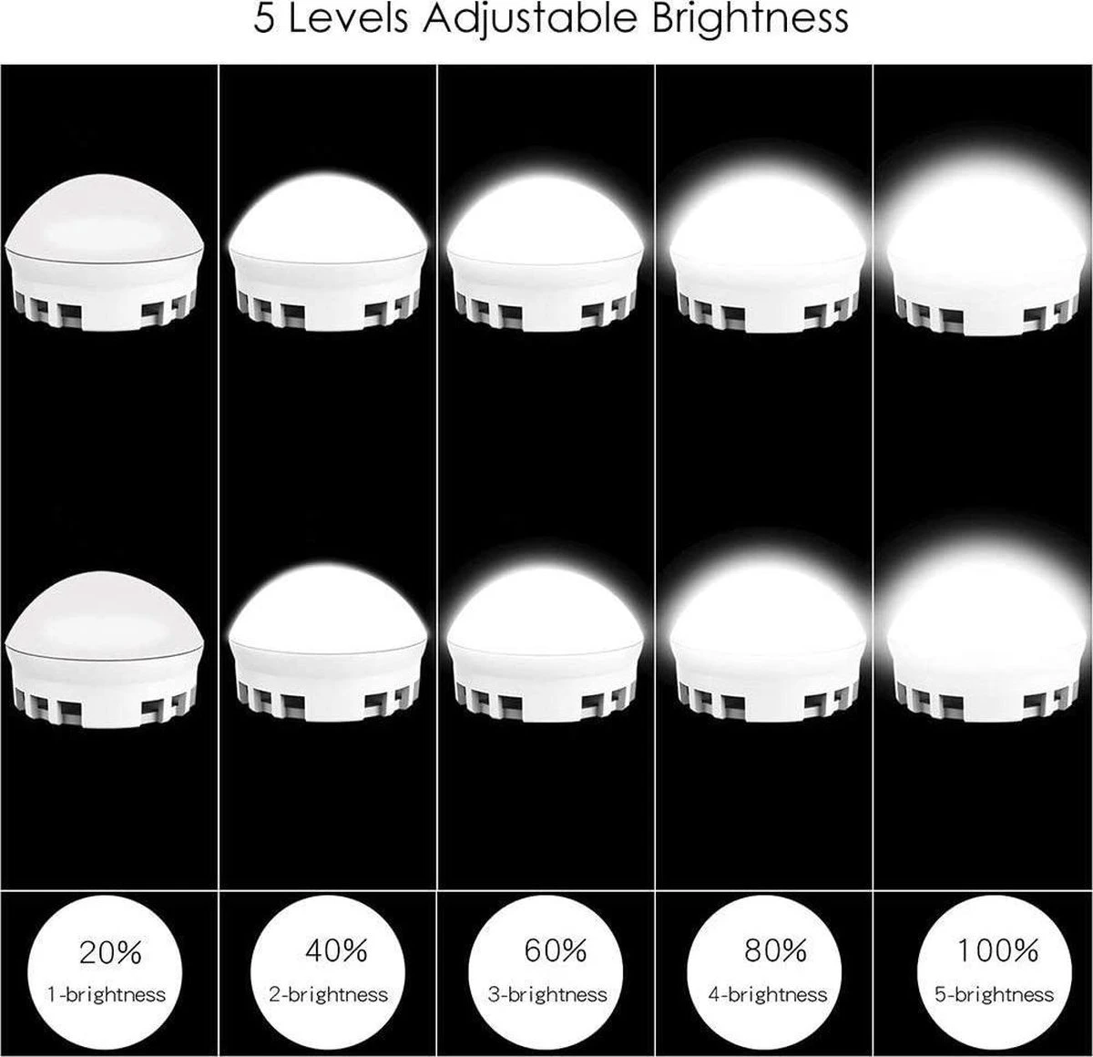 Merkloos LED Spiegel | 10 LEDS | Make-up Spiegel | Helderheid Aanpasbaar | USB Voeding | Geheugenfunctie 4 Merkloos LED Spiegel | 10 LEDS | Make-up Spiegel | Helderheid Aanpasbaar | USB Voeding | Geheugenfunctie - Afbeelding 2