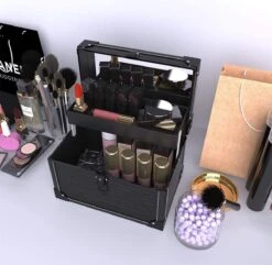 Make Up Koffer- Make Up Organizer- Beautycase -zwart -Make-upkoffer- Multifunctionele Koffer- Make-upkoffer- Sieradenkoffer- Kapperskoffer- Afneembare Schouderriem- Klassieke Zwarte Beautycase -Cosmeticawinkel 1200x1171 5
