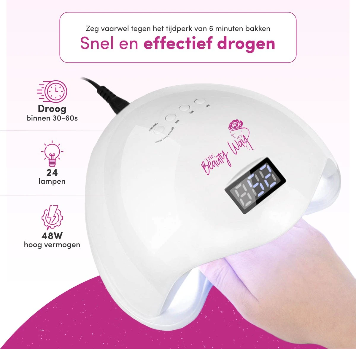 TheBeautyWay Nageldroger - Voor Gelnagels - Geschikt Voor Elke Nagel Gellak - 24 LEDs 4 TheBeautyWay Nageldroger - Voor Gelnagels - Geschikt Voor Elke Nagel Gellak - 24 LEDs - Afbeelding 2