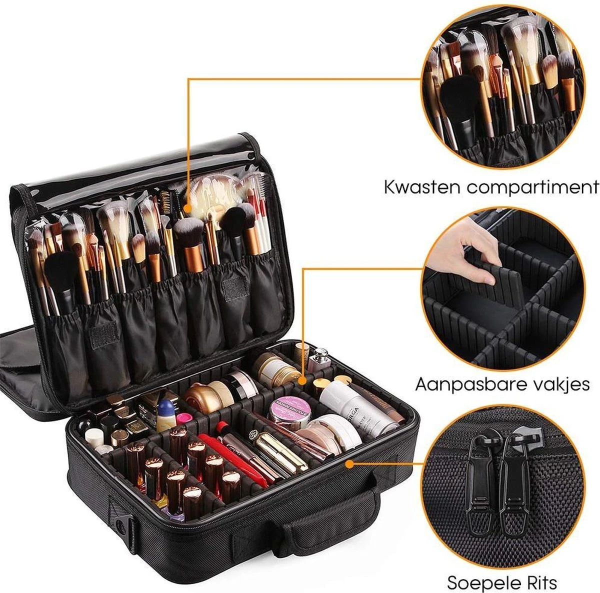 Cosmetica Koffer - Make-up Koffer Met Verstelbare Vakken - Visagie En Nagelstyliste Beauty Koffer - 40x30x14CM 6 Cosmetica Koffer - Make-up Koffer Met Verstelbare Vakken - Visagie En Nagelstyliste Beauty Koffer - 40x30x14CM - Afbeelding 4