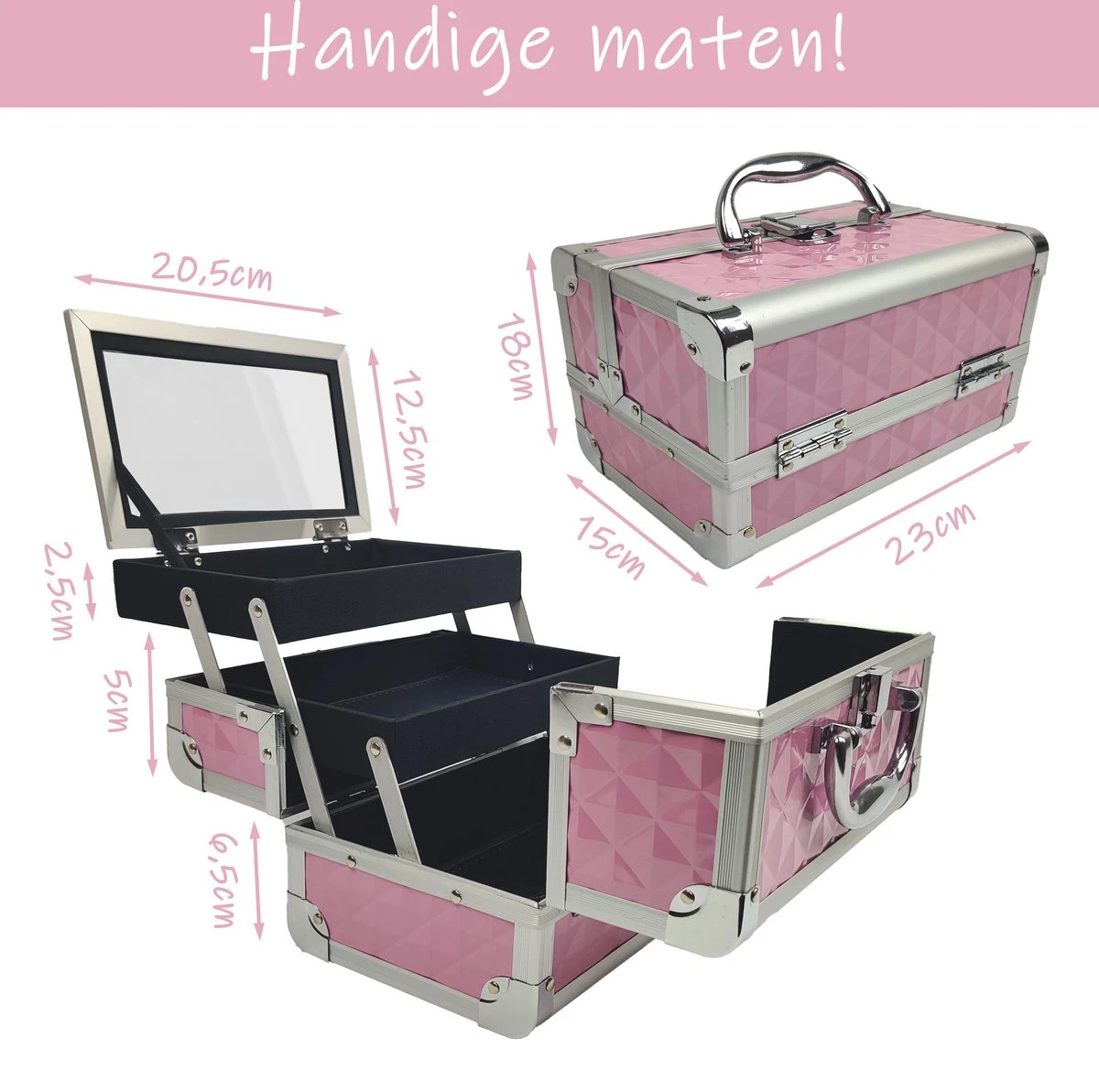 Make Up Koffer Meisjes En Dames Roze - Make Up Organizer Met Spiegel - Cosmetica Koffer - Beautycase Koffer 7 Make Up Koffer Meisjes En Dames Roze - Make Up Organizer Met Spiegel - Cosmetica Koffer - Beautycase Koffer - Afbeelding 5