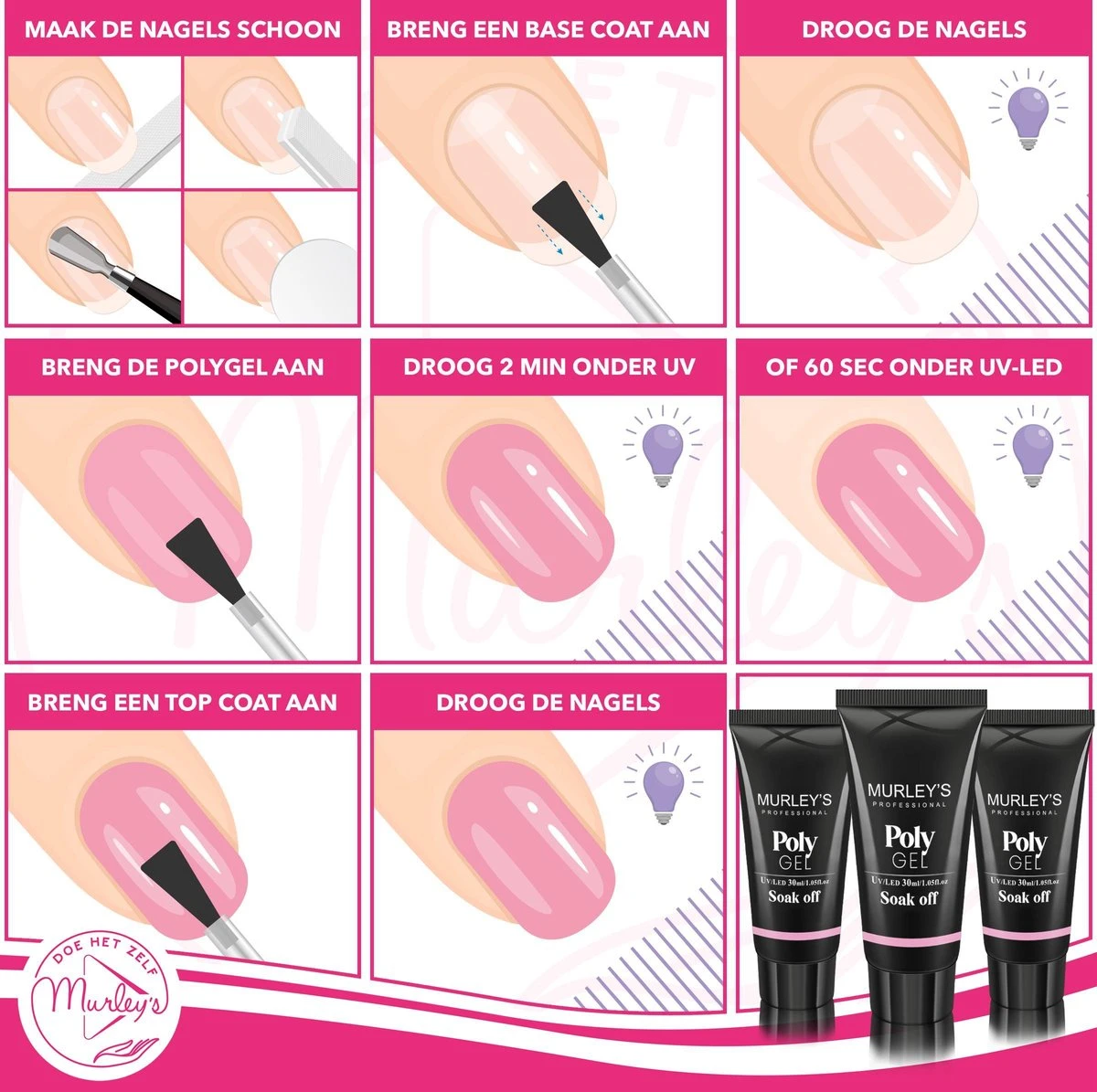 Murley’s Polygel Kit 3x 30ml Acryl Gellak - Gelnagels - Gel Polish Kunstnagels - Gelnagellak - Perfect Gelakte Nagels 6 Murley’s Polygel Kit 3x 30ml Acryl Gellak - Gelnagels - Gel Polish Kunstnagels - Gelnagellak - Perfect Gelakte Nagels - Afbeelding 4