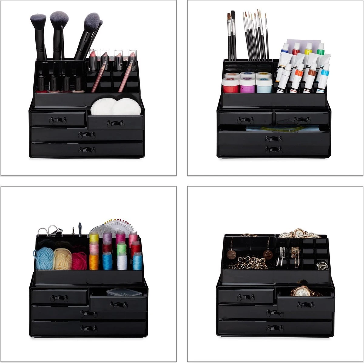 A&K 2in1 Make-up Organizer - 4 Lades Cosmetica Opbergdoos - Kaptafel - Zwart 4 A&K 2in1 Make-up Organizer - 4 Lades Cosmetica Opbergdoos - Kaptafel - Zwart - Afbeelding 2