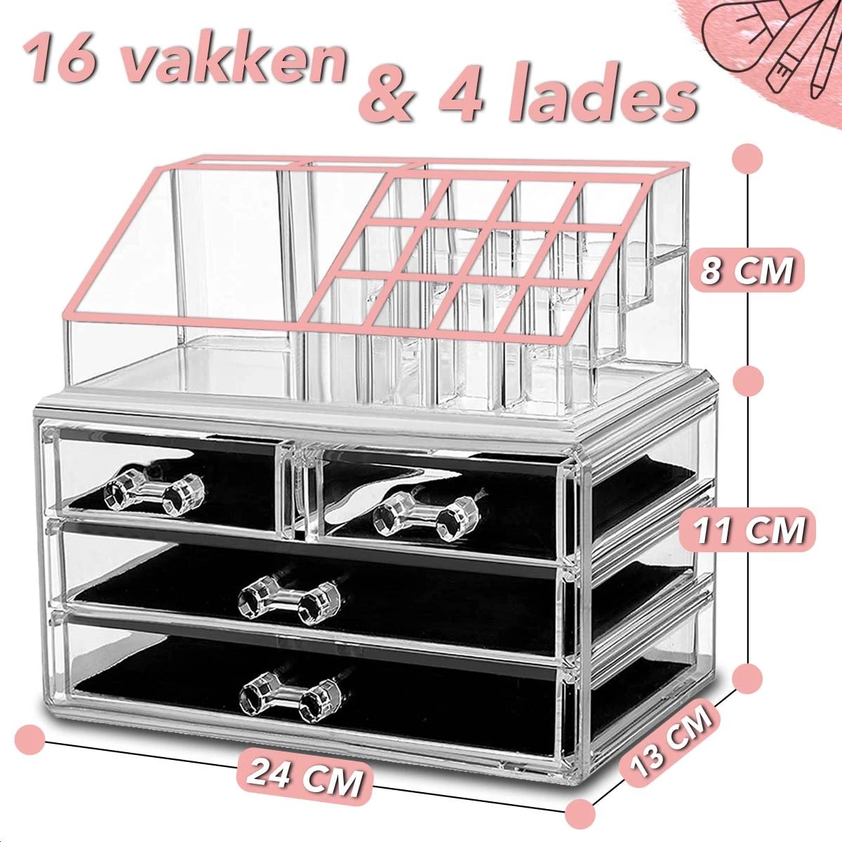 AWEMOZ Make-Up Organizer - Beauty Organizer Voor Make Up - Opbergbox - Opbergdoos Cosmetica - Sieradendoos - 20 Opbergvakken - Nagellak - Lippenstift - Transparant - Cadeau Voor Vrouw 4 AWEMOZ Make-Up Organizer - Beauty Organizer Voor Make Up - Opbergbox - Opbergdoos Cosmetica - Sieradendoos - 20 Opbergvakken - Nagellak - Lippenstift - Transparant - Cadeau Voor Vrouw - Afbeelding 2
