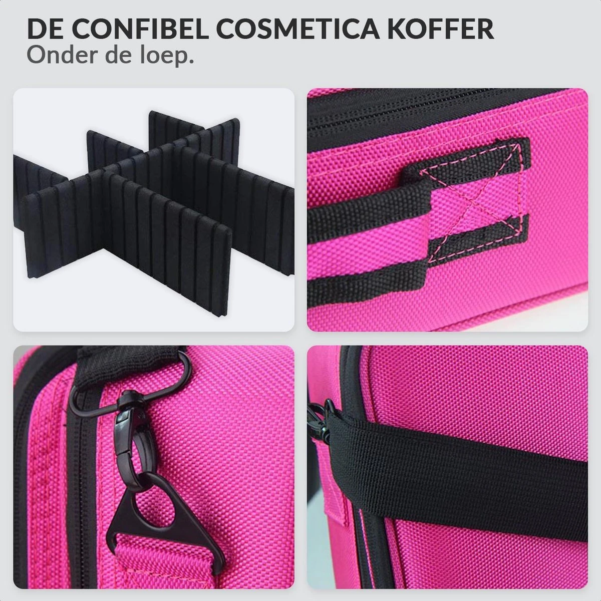 Cosmetica Koffer - Make-up Koffer Met Verstelbare Vakken - Visagie En Nagelstyliste Beauty Koffer - 26x23x9CM - Roze 6 Cosmetica Koffer - Make-up Koffer Met Verstelbare Vakken - Visagie En Nagelstyliste Beauty Koffer - 26x23x9CM - Roze - Afbeelding 4