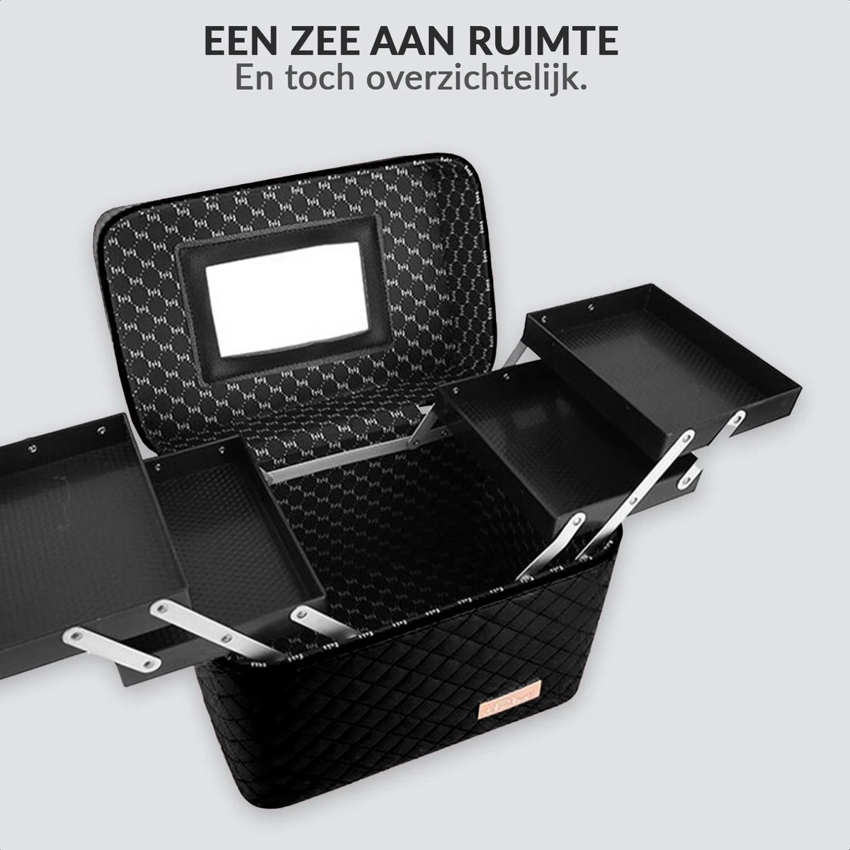 Confibel Make Up Koffer - Uitklapbaar - 5 Opbergbakken - Met Spiegel - Zwart 11 Confibel Make Up Koffer - Uitklapbaar - 5 Opbergbakken - Met Spiegel - Zwart - Afbeelding 9