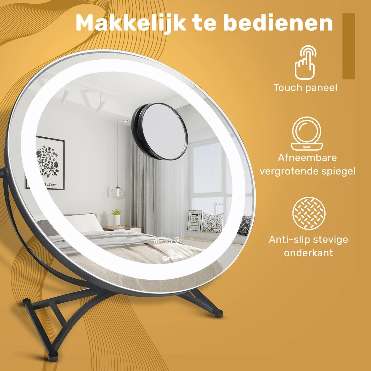 Great's® Make Up Spiegel Met LED Verlichting - ⌀ 40cm - Visagie Spiegel Rond - Extra Close Up Spiegeltje 10x - Zwart 5 Great's® Make Up Spiegel Met LED Verlichting - ⌀ 40cm - Visagie Spiegel Rond - Extra Close Up Spiegeltje 10x - Zwart - Afbeelding 3