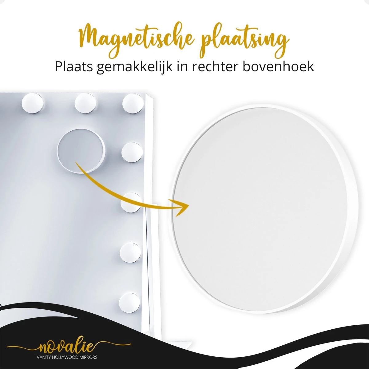 Novalie Hollywood Spiegel Met Verlichting - 65 Cm X 50 Cm - Make Up Spiegel Met Led Lampen – Visagie – Dimbaar / 3 Lichtstanden – Voor Hem / Haar Cadeau – 10x Vergroting – Met Tru-Daylight Verlichting – Wit 6 Novalie Hollywood Spiegel Met Verlichting - 65 Cm X 50 Cm - Make Up Spiegel Met Led Lampen – Visagie – Dimbaar / 3 Lichtstanden – Voor Hem / Haar Cadeau – 10x Vergroting – Met Tru-Daylight Verlichting – Wit - Afbeelding 4