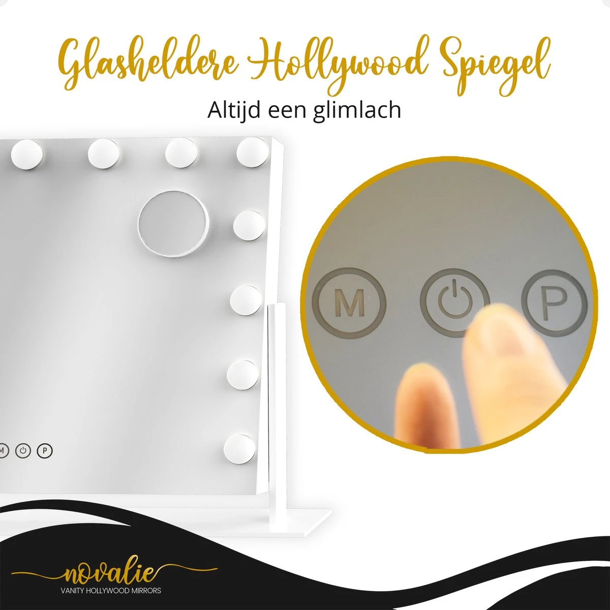 Novalie Hollywood Spiegel Met Verlichting - 65 Cm X 50 Cm - Make Up Spiegel Met Led Lampen – Visagie – Dimbaar / 3 Lichtstanden – Voor Hem / Haar Cadeau – 10x Vergroting – Met Tru-Daylight Verlichting – Wit 17 Novalie Hollywood Spiegel Met Verlichting - 65 Cm X 50 Cm - Make Up Spiegel Met Led Lampen – Visagie – Dimbaar / 3 Lichtstanden – Voor Hem / Haar Cadeau – 10x Vergroting – Met Tru-Daylight Verlichting – Wit - Afbeelding 15