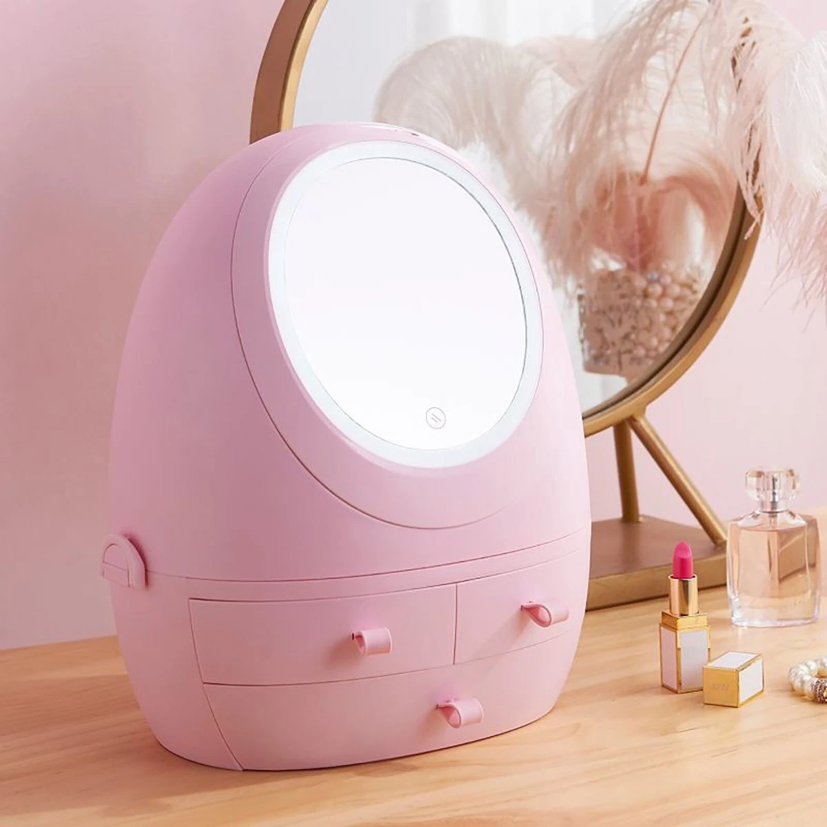 Make Up Organizer Met Make Up Spiegel En Led Verlichting | Usb Opladen Make-Up Tool Organizer Cosmetische Opbergdoos Draagbare Lade Led Spiegel Make-Up Tool Kits Opbergrek Maquillage | Make Up Spiegel Met Verlichting | Make Up Organizer Lades - Roze 6 Make Up Organizer Met Make Up Spiegel En Led Verlichting | Usb Opladen Make-Up Tool Organizer Cosmetische Opbergdoos Draagbare Lade Led Spiegel Make-Up Tool Kits Opbergrek Maquillage | Make Up Spiegel Met Verlichting | Make Up Organizer Lades - Roze - Afbeelding 4