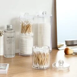 Without Lemon - Wattenstaafjes En Wattenschijfjes Houder - Dubbel Transparant Opberghouder - Opbergdoosje - Makeup Organizer - Open En Dichte Houder - Met Deksel - Stapelbaar -Cosmeticawinkel 1200x1200 966