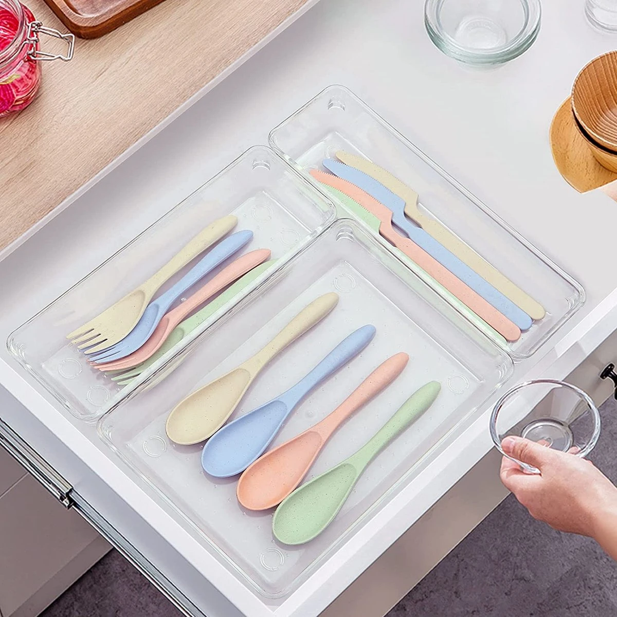 Aokyom Make-uporganizer, 18 Stuks, Kunststof Opbergdozen Voor Kantoor, Lades, Organizer, Lade-organizer, Doorzichtige Lade-inzet Voor Bureau, Keuken, Badkamer 6 Aokyom Make-uporganizer, 18 Stuks, Kunststof Opbergdozen Voor Kantoor, Lades, Organizer, Lade-organizer, Doorzichtige Lade-inzet Voor Bureau, Keuken, Badkamer - Afbeelding 4