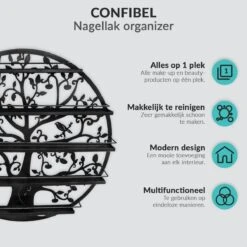 Confibel Nagellak Houder - Nagellak Flesjes Organizer - Essentiële Oliën Organizer - Rek Voor Flesjes - Wanddecoratie - Zwart -Cosmeticawinkel 1200x1200 985