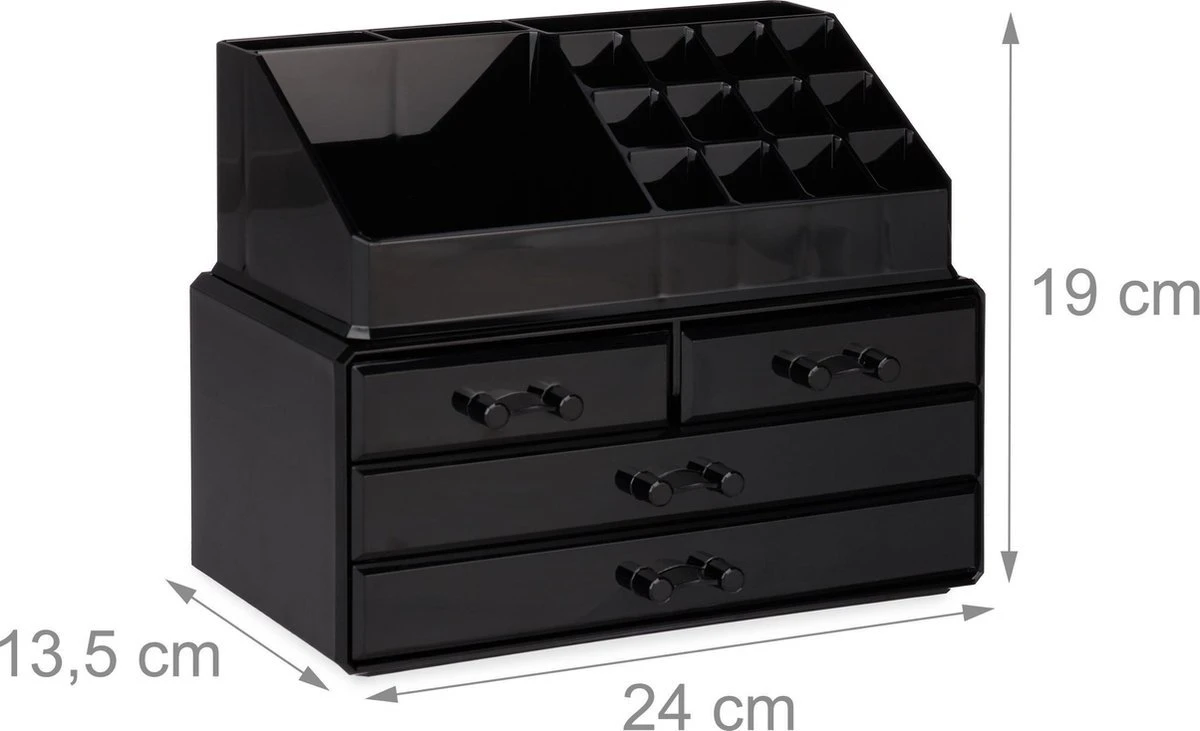 A&K 2in1 Make-up Organizer - 4 Lades Cosmetica Opbergdoos - Kaptafel - Zwart 12 A&K 2in1 Make-up Organizer - 4 Lades Cosmetica Opbergdoos - Kaptafel - Zwart - Afbeelding 10