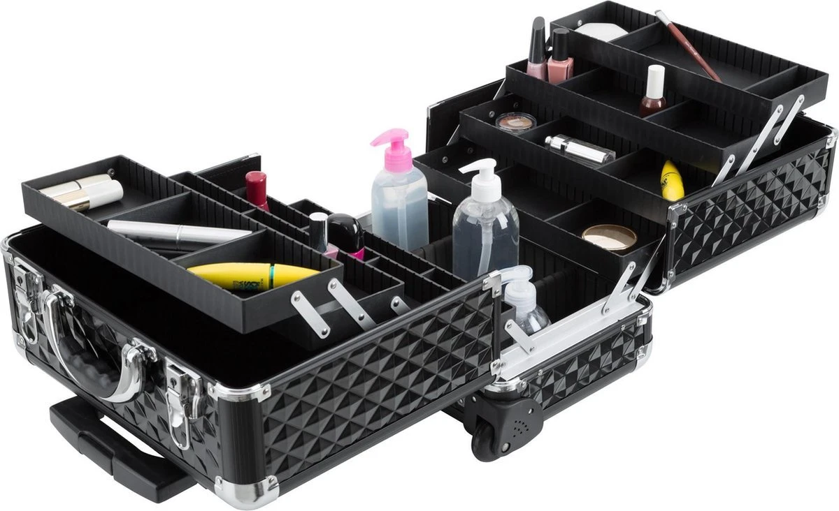 Dreamble Make-up Koffer - Make-up Trolley - Zwart - Rijdbaar - Met Wieltjes - Compact - 8 Vakken - Met Slot - 2 Sleutels 8 Dreamble Make-up Koffer - Make-up Trolley - Zwart - Rijdbaar - Met Wieltjes - Compact - 8 Vakken - Met Slot - 2 Sleutels - Afbeelding 7