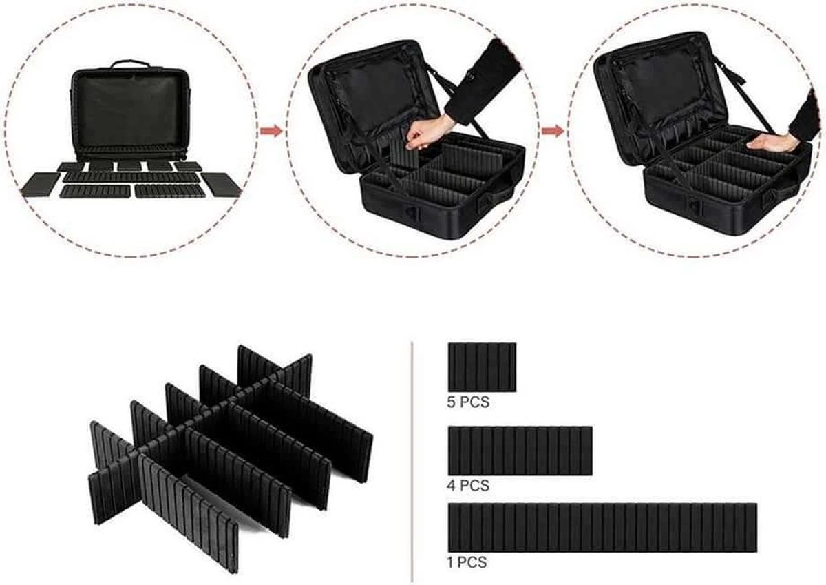 Cosmetica Koffer - Make-up Koffer Met Verstelbare Vakken - Visagie En Nagelstyliste Beauty Koffer - 35x25x11CM 4 Cosmetica Koffer - Make-up Koffer Met Verstelbare Vakken - Visagie En Nagelstyliste Beauty Koffer - 35x25x11CM - Afbeelding 2