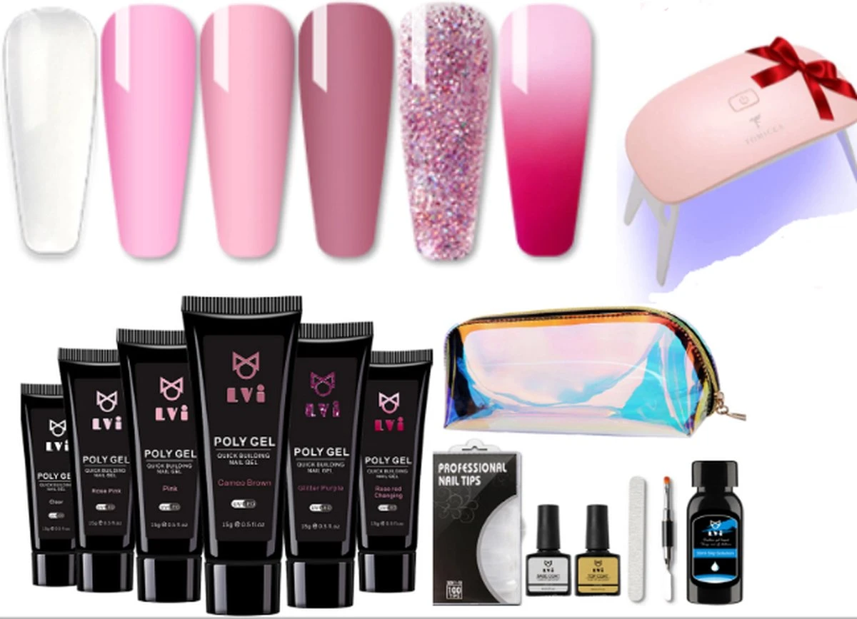 Elvi Polygel Nagels Kit - 6x15 Perfecte Polygel Kleuren Voor De Feestdagen- Nagelverlenging - Polyacryl UV Nagellak-Quick Extension Set- Polygel Color Changing Red-Pink-Polygel Starterspakket- UV Base & Top Coat-Slip Solution-100 Nagel Tips- 3 Elvi Polygel Nagels Kit - 6x15 Perfecte Polygel Kleuren Voor De Feestdagen- Nagelverlenging - Polyacryl UV Nagellak-Quick Extension Set- Polygel Color Changing Red-Pink-Polygel Starterspakket- UV Base & Top Coat-Slip Solution-100 Nagel Tips-