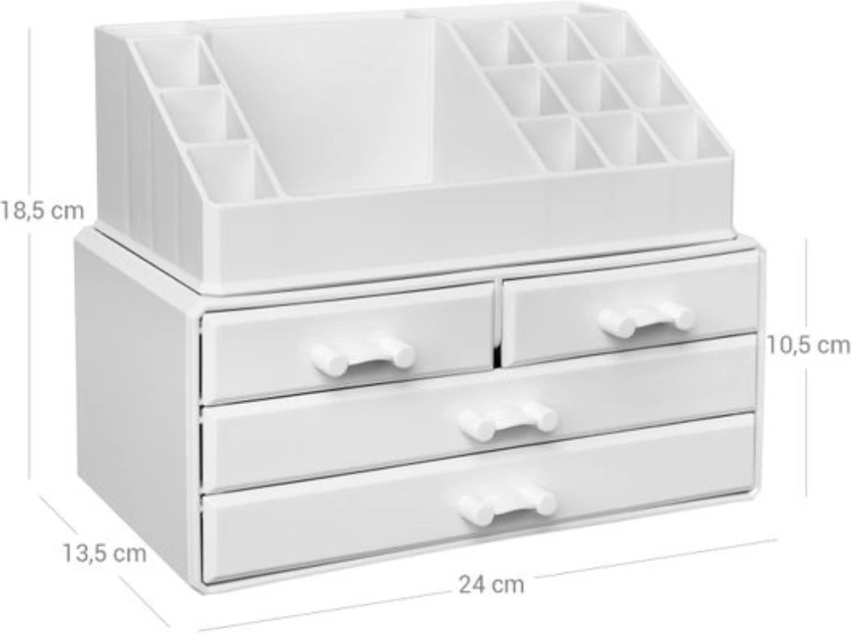 Nancy's Cutler Make-Up Organizer - Make-Up Opslag - 4 Lades - Open Vakken - Wit - Acryl - 24 X 13.5 X 18.5 Cm 7 Nancy's Cutler Make-Up Organizer - Make-Up Opslag - 4 Lades - Open Vakken - Wit - Acryl - 24 X 13.5 X 18.5 Cm - Afbeelding 5