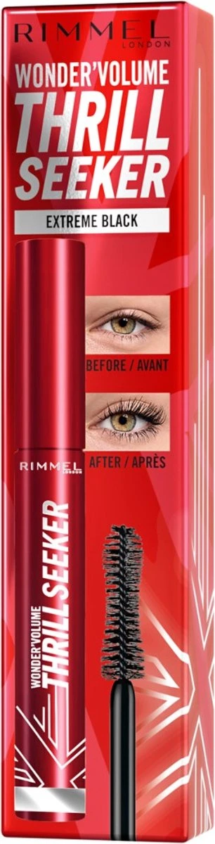Rimmel London Wonder'Volume Thrill Seeker Mascara - 001 Extreme Black 4 Rimmel London Wonder'Volume Thrill Seeker Mascara - 001 Extreme Black - Afbeelding 2