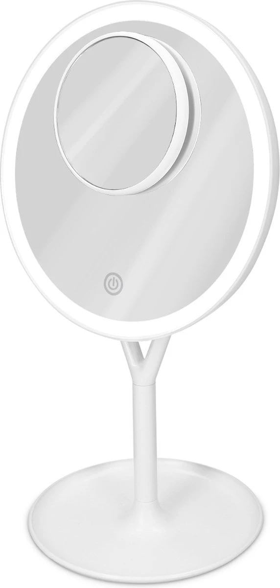 Navaris Make-up Spiegel Met Verlichting - Inclusief Kleinere Handspiegel Met 5x Vergroting - LED-verlichting Met Dim-functie - Wit 4 Navaris Make-up Spiegel Met Verlichting - Inclusief Kleinere Handspiegel Met 5x Vergroting - LED-verlichting Met Dim-functie - Wit - Afbeelding 2