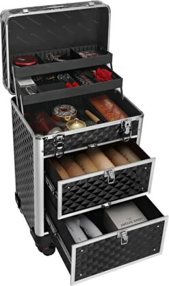 Songmics Kapperskoffer - Cosmetica Trolley - Cosmetica Koffer - Make-up Koffer - Visagie Koffer - Make Up Trolley - Op Wielen - Zwart -Cosmeticawinkel 709x1200 4
