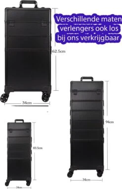 Beautycase / Beautykoffer / Trolley Voor Opbergen Van Uw Persoonlijke Verzorgingsproducten In 3 In 1 Van Aluminium - Bekleed Zwart Fluweel - 8wielen - Kapper - Tattoo - Nagel - Visagie - Make-up - Cosmetica - Schmink - Beauty Case / Beauty Koffer -Cosmeticawinkel 777x1200 10