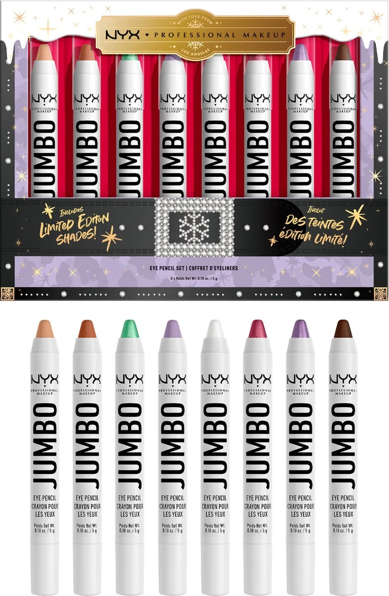NYX Professional Makeup - Holidays 2022 Mrs Claus - Jumbo Eye Vault - 8 Jumbo Eye Pencils 5 NYX Professional Makeup - Holidays 2022 Mrs Claus - Jumbo Eye Vault - 8 Jumbo Eye Pencils - Afbeelding 3