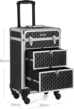 Songmics Kapperskoffer - Cosmetica Trolley - Cosmetica Koffer - Make-up Koffer - Visagie Koffer - Make Up Trolley - Op Wielen - Zwart -Cosmeticawinkel 814x1200 3