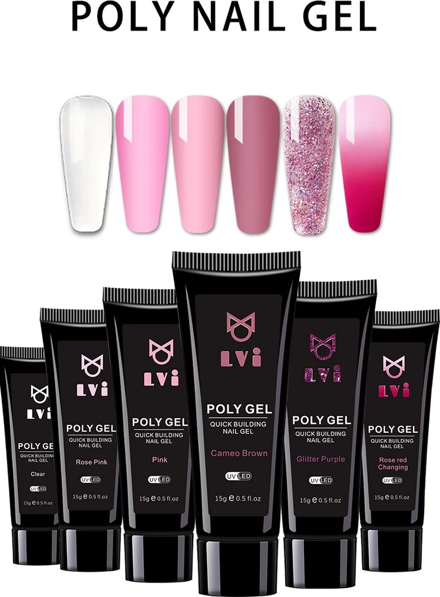 Elvi Polygel Nagels Kit - 6x15 Perfecte Polygel Kleuren Voor De Feestdagen- Nagelverlenging - Polyacryl UV Nagellak-Quick Extension Set- Polygel Color Changing Red-Pink-Polygel Starterspakket- UV Base & Top Coat-Slip Solution-100 Nagel Tips- 4 Elvi Polygel Nagels Kit - 6x15 Perfecte Polygel Kleuren Voor De Feestdagen- Nagelverlenging - Polyacryl UV Nagellak-Quick Extension Set- Polygel Color Changing Red-Pink-Polygel Starterspakket- UV Base & Top Coat-Slip Solution-100 Nagel Tips- - Afbeelding 2
