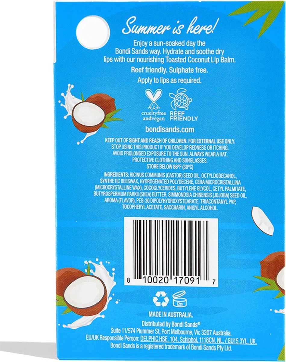 Bondi Sands Sunscreen Lip Balm SPF 50+ Toasted Coconut 10 G - Hydrateert En Verzacht Droge Lippen 5 Bondi Sands Sunscreen Lip Balm SPF 50+ Toasted Coconut 10 G - Hydrateert En Verzacht Droge Lippen - Afbeelding 3