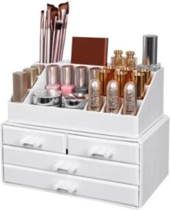 Nancy's Cutler Make-Up Organizer - Make-Up Opslag - 4 Lades - Open Vakken - Wit - Acryl - 24 X 13.5 X 18.5 Cm 13 Nancy's Cutler Make-Up Organizer - Make-Up Opslag - 4 Lades - Open Vakken - Wit - Acryl - 24 X 13.5 X 18.5 Cm -Cosmeticawinkel 971x1200