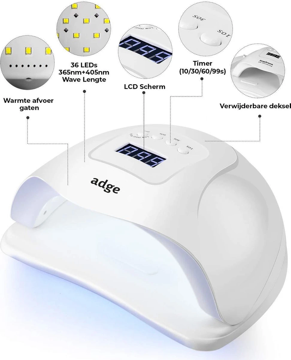Adge - 54W LED Nageldroger Voor Gelnagels - Geschikt Voor ALLE Nagel Gellak - 36 LEDs - Met Timer 6 Adge - 54W LED Nageldroger Voor Gelnagels - Geschikt Voor ALLE Nagel Gellak - 36 LEDs - Met Timer - Afbeelding 4