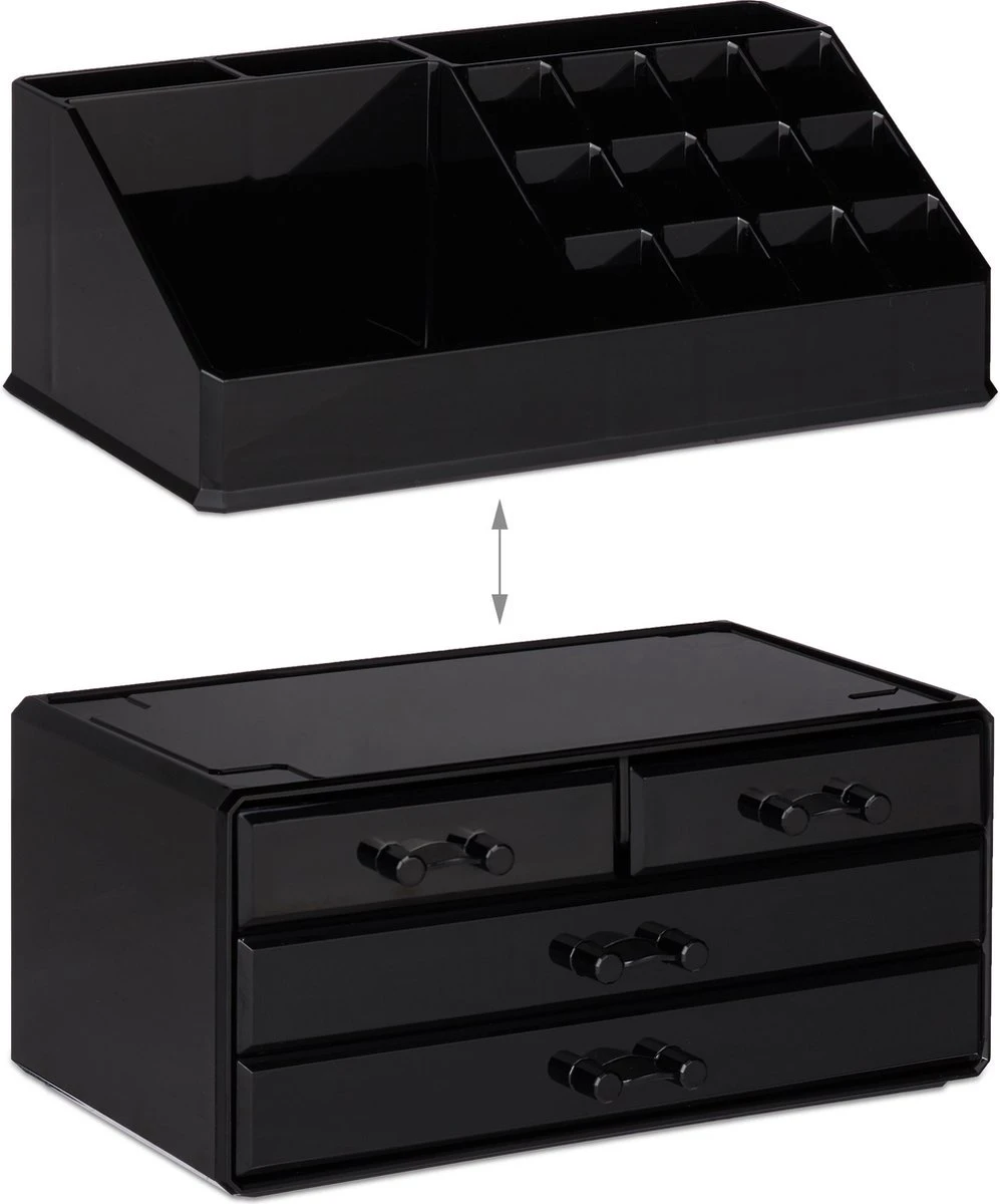 A&K 2in1 Make-up Organizer - 4 Lades Cosmetica Opbergdoos - Kaptafel - Zwart 11 A&K 2in1 Make-up Organizer - 4 Lades Cosmetica Opbergdoos - Kaptafel - Zwart - Afbeelding 9